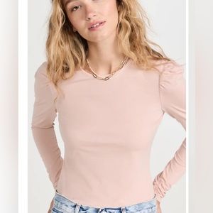 Rebecca Taylor Ruched Top Womens Small Pink Long Sleeve Pullover Puff Sleeves